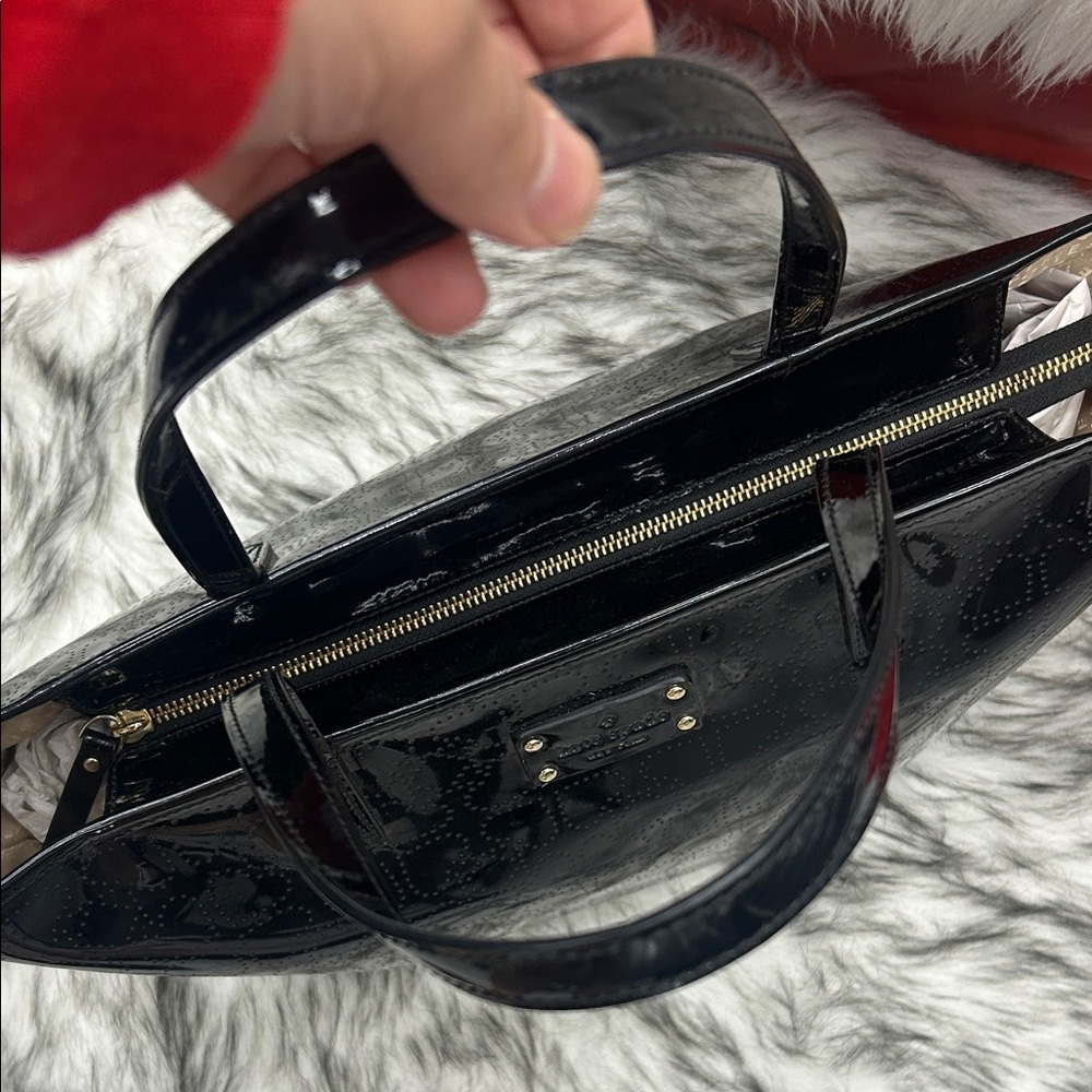 Kate Spade New York black patent leather perforated Spades tote, EUC - Picture 8 of 16